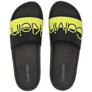 Calvin Klein Brantley Yellow Black Logo Slide Sandals NIB Size 8